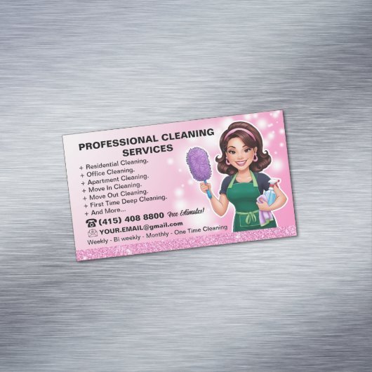 Maid Janitorial Lady Business Card Haus Reinigung Magnetische Visitenkarte (Beispiel)