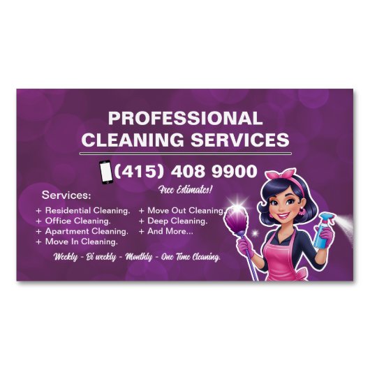 Maid Janitorial Lady Business Card Haus Reinigung Magnetische Visitenkarte (Vorderseite)
