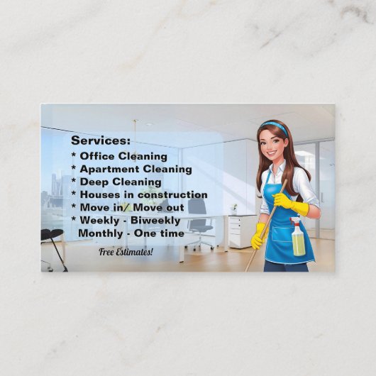 Maid Janitorial Lady Business Card Haus Reinigung Visitenkarte (Rückseite)