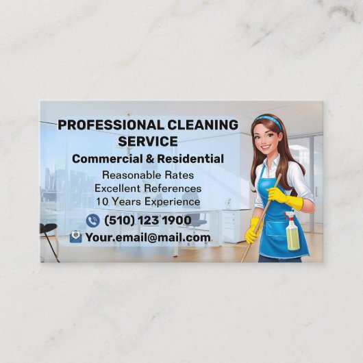 Maid Janitorial Lady Business Card Haus Reinigung Visitenkarte (Vorderseite)