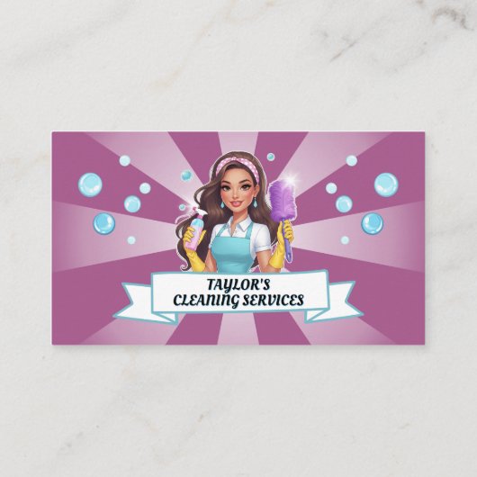 Maid Janitorial Lady House Cleaning Service Blubbl Visitenkarte (Rückseite)