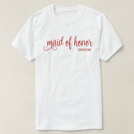 Maid of Honor Calligraphy Red Bach  T-Shirt (Design vorne)