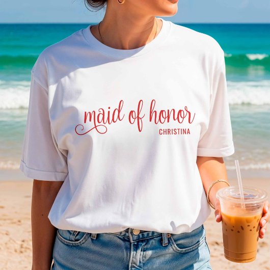 Maid of Honor Calligraphy Red Bach T-Shirt