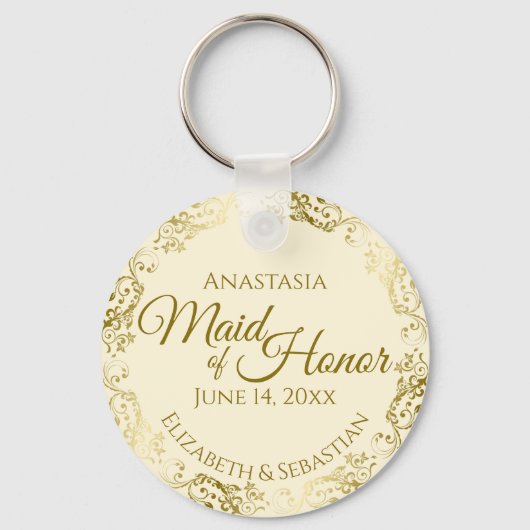 Maid of Honor Wedding Gift Gold Frills on Cream Schlüsselanhänger (Vorderseite)