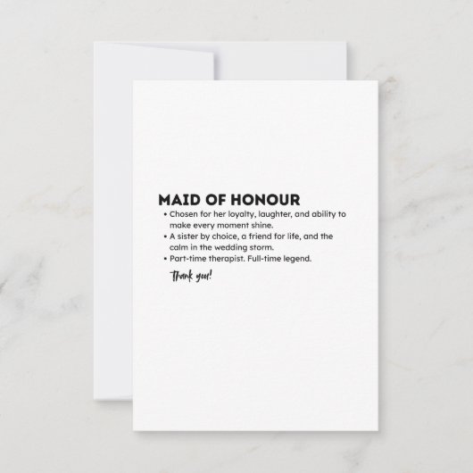 Maid of Honour Definition Card – Funny & Heartfelt Dankeskarte (Vorderseite)