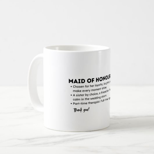 Maid of Honour Definition Card – Funny & Heartfelt Kaffeetasse (Vorderseite Links)