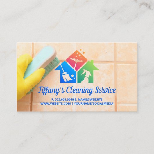 Maid Scrubbing Badezimmer Tiles | Reinigungs-Icons Visitenkarte (Vorderseite)