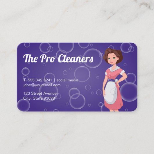 Maid Service | Cleaning Lady | Soap Bubbles Visitenkarte (Vorderseite)