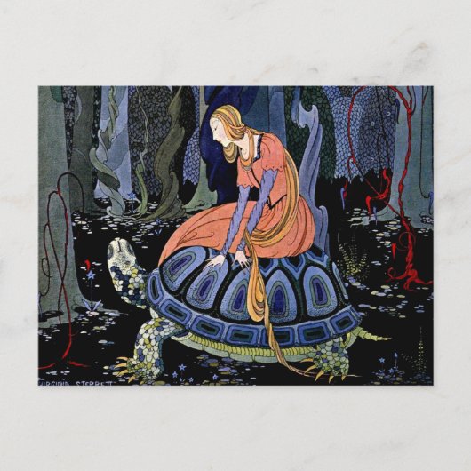 Maiden & Turtle ~ Französische Märchenmalerei Postkarte (Vorderseite)