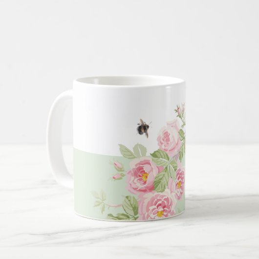 Maifeiertags-Sommer-Rosenbasilikumstreifen Kaffeetasse (Vorderseite Links)