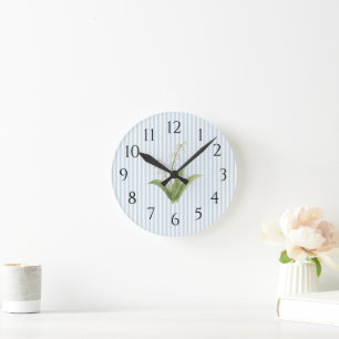Maiglöckchen-Blume Blaue Streifen Preppy Runde Wanduhr