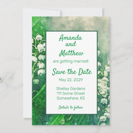 Maiglöckchen-Blumen Save The Date (Vorderseite)