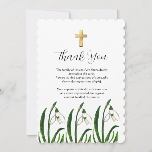 Maiglöckchen-Blumen-Trauerkreuz Danke Einladung (Vorderseite)