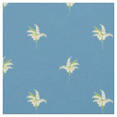 Maiglöckchen-BlumenTupfen auf Blau Stoff (Nahaufnahme)