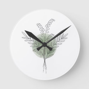 Maiglöckchen Botanische Strichzeichnung Aquarell⁠ Runde Wanduhr