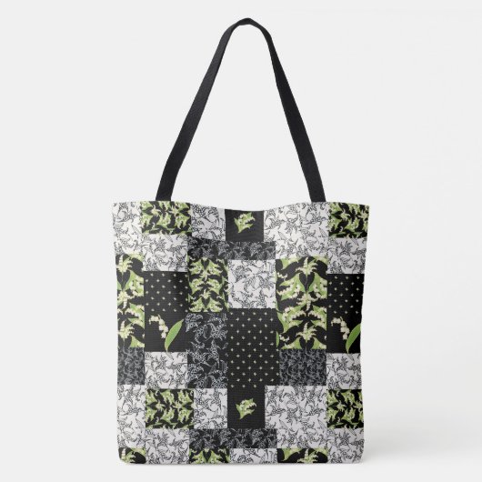 Maiglöckchen-Faux-Patchwork in Schwarz Tasche (Rückseite)