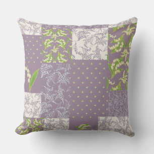 Maiglöckchen-Faux-Patchwork, Mauve Kissen