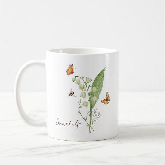 Maiglöckchen-Geburtsmonatsblume Kaffeetasse (Links)