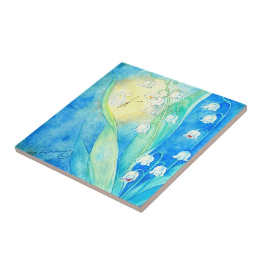 Maiglöckchen mit Schmetterling Fliese (Seite)