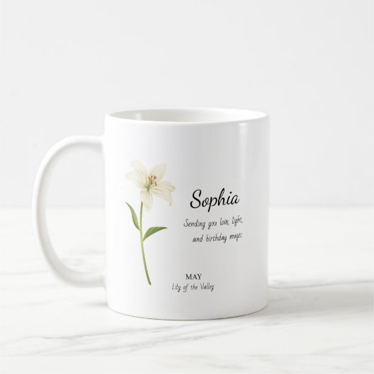 Maiglöckchen Personalisierter Geburtstag Kaffeetasse (Links)