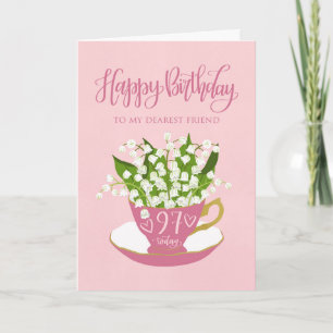 Maiglöckchen-Tasse zum 97. Geburtstag Freund Karte