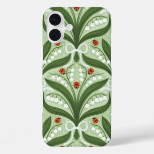 Maiglöckchen und Marienkäfer Symmetrie in Grün, iPhone 16 Plus Hülle