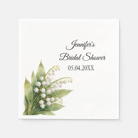 Maiglöckchen Weiße Florale Hochzeitsbrause Serviette (Vorderseite)