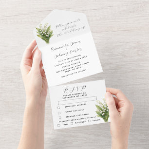 Maiglöckchen Weiße Florale Wasserfarben Hochzeit All In One Einladung