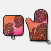 Maikai Hawaiian Monstera Leaf Krawatte Dye Fuchsia Ofenhandschuh & Topflappen-Set (Vorderseite)
