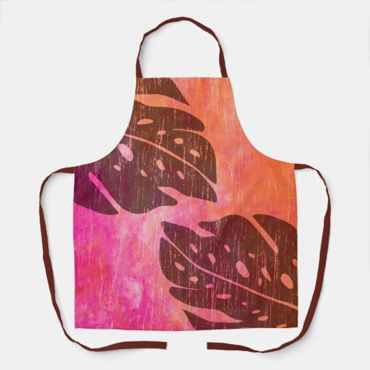 Maikai Hawaiian Monstera Leaf Krawatte Dye Fuchsia Schürze (Vorderseite)