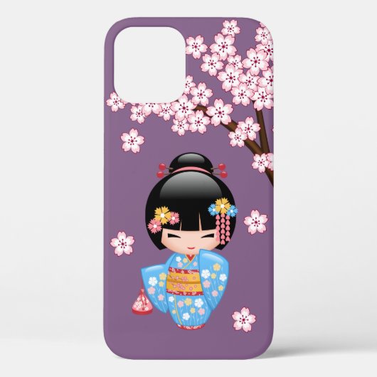 Maiko Kokeshi Doll - Blue Kimono Geisha Girl Case-Mate iPhone Hülle (Rückseite)