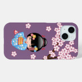 Maiko Kokeshi Doll - Blue Kimono Geisha Girl Case-Mate iPhone Hülle (Rückseite (Horizontal))