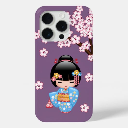 Maiko Kokeshi Doll - Blue Kimono Geisha Girl Case-Mate iPhone Hülle (Rückseite)