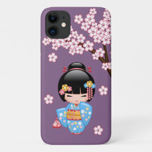 Maiko Kokeshi Doll - Blue Kimono Geisha Girl Case-Mate iPhone Hülle