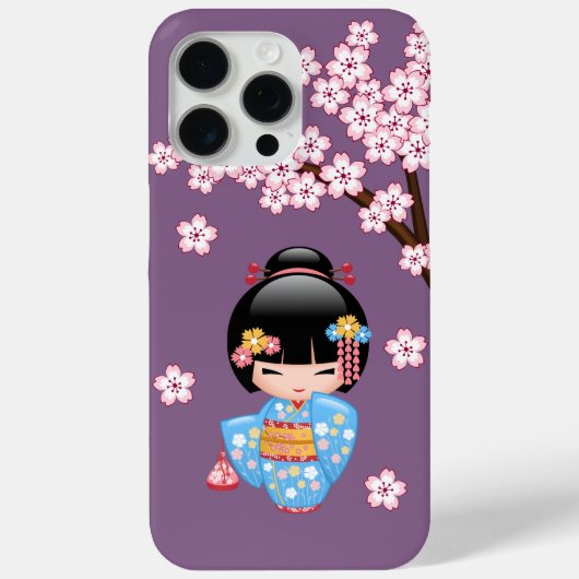 Maiko Kokeshi Doll - Blue Kimono Geisha Girl Case-Mate iPhone Hülle (Rückseite)