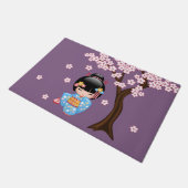 Maiko Kokeshi Doll - Blue Kimono Geisha Girl Fußmatte (Schrägansicht)