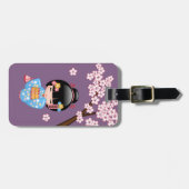 Maiko Kokeshi Doll - Blue Kimono Geisha Girl Gepäckanhänger (Vorderseite horizontal)