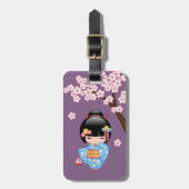 Maiko Kokeshi Doll - Blue Kimono Geisha Girl Gepäckanhänger (Vorderseite vertikal)