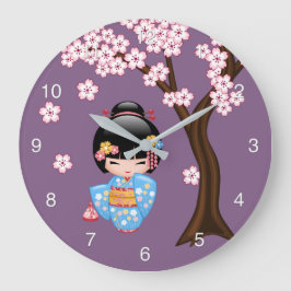 Maiko Kokeshi Doll - Blue Kimono Geisha Girl Große Wanduhr