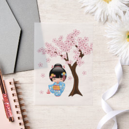 Maiko Kokeshi Doll Blue Kimono Geisha Girl Insert Pergament Einladungen