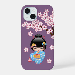 Maiko Kokeshi Doll - Blue Kimono Geisha Girl iPhone 15 Hülle