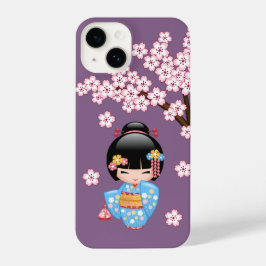 Maiko Kokeshi Doll - Blue Kimono Geisha Girl iPhone 14 Hülle