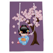 Maiko Kokeshi Doll Blue Kimono Geisha Girl Lila Mittlere Geschenktüte (Rückseite)