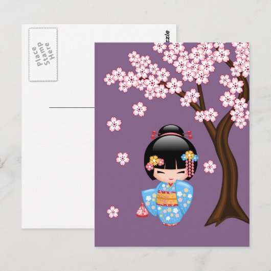 Maiko Kokeshi Doll - Geisha Sie sind willkommen Postkarte (Vorne/Hinten)