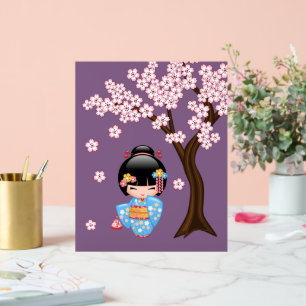 Maiko Kokeshi Doll Niedlich Geisha Girl Lila Acrylschild
