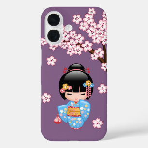 Maiko Kokeshi Doll Niedlich Geisha Girl Lila iPhone 16 Hülle