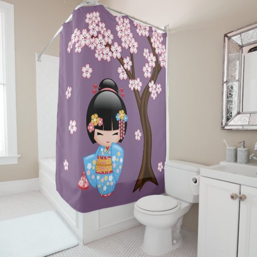 Maiko Kokeshi Doll Niedlich Geisha Girl Lila Duschvorhang (Beispiel)