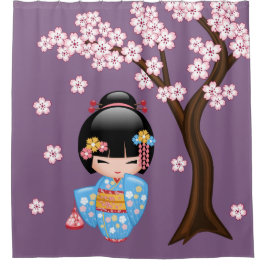 Maiko Kokeshi Doll Niedlich Geisha Girl Lila Duschvorhang