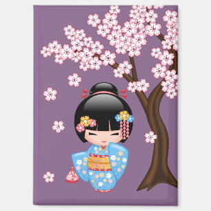 Maiko Kokeshi Doll Niedlich Geisha Girl Lila Magnet