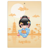 Maiko Kokeshi Doll Niedlich Geisha Girl Yellow Klemmbrett (Rückseite)